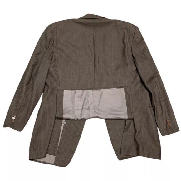 VINTAGE 90s CANALI LORO PIANA Men Blazer 110’s 56R Wool Brown Italy PINSTRIPES - Picture 11 of 12